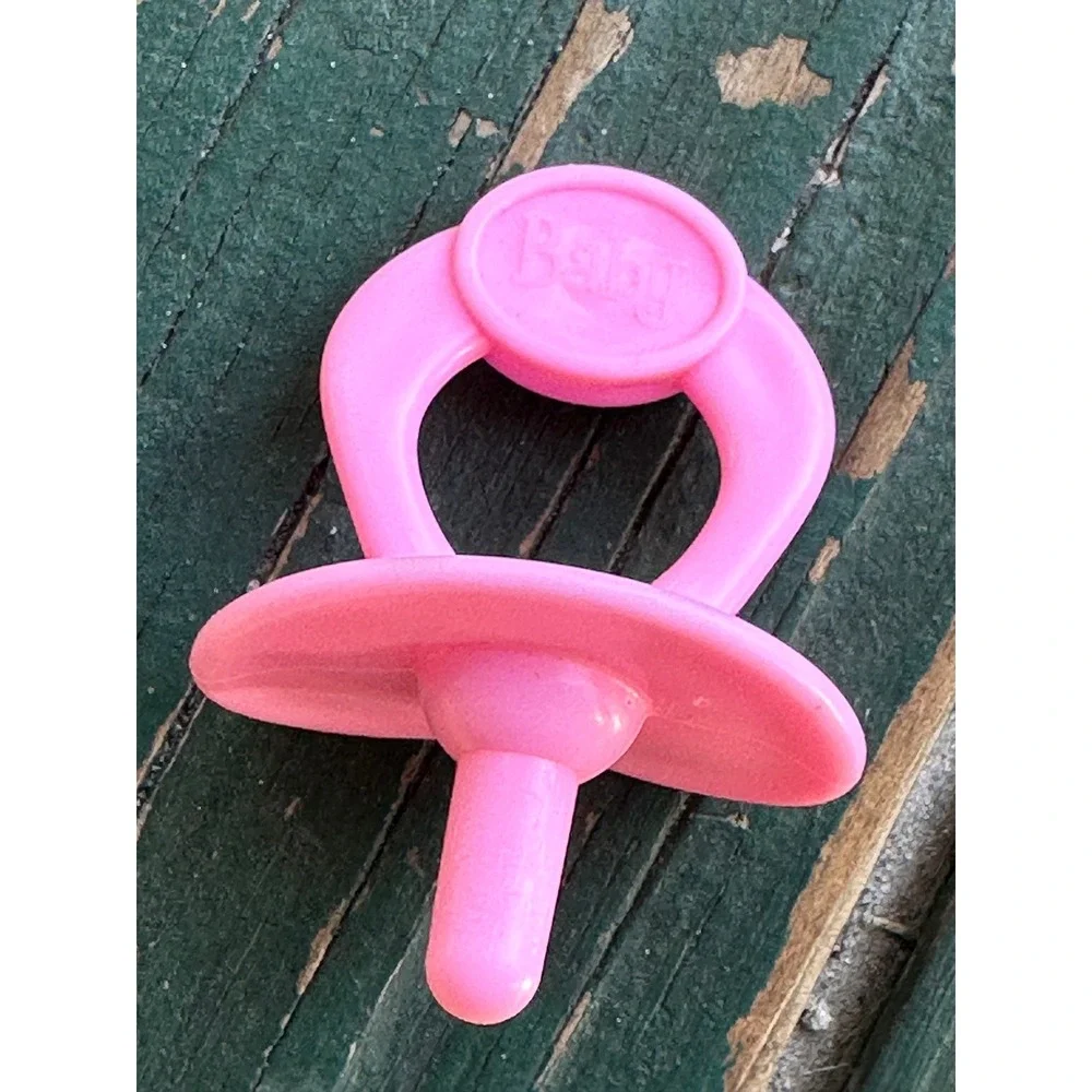 Vintage Pink Plastic Doll Pacifier Accessory Baby Embossed Toy 2 Inch A3591